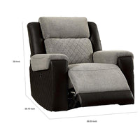 Sten 39 Inch Power Recliner Chair, USB, Gray Fabric, Black Faux Leather - BM312178