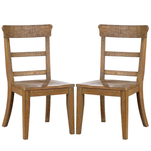 Lase 22 Inch Dining Side Chair Set of 2, Ladder Back, Natural Brown Wood - BM312189