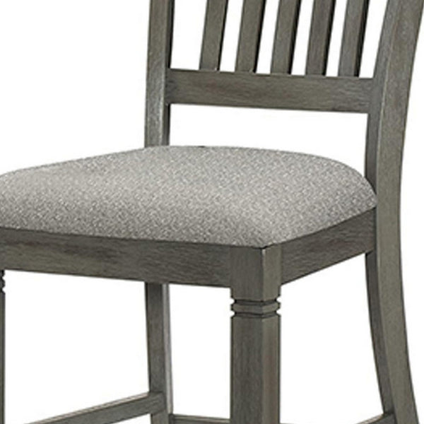26 Inch Counter Height Chair Set of 2, Slat Back, Gray Wood, Fabric Seat - BM312192