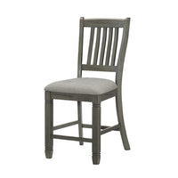 26 Inch Counter Height Chair Set of 2, Slat Back, Gray Wood, Fabric Seat - BM312192