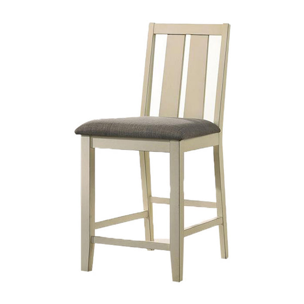 26 Inch Counter Height Chair Set of 2, Slat Back, Gray Seat, White Wood - BM312194