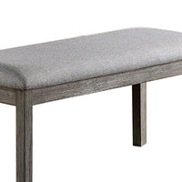 Lais 45 Inch Dining Bench, Wired Brushed Gray Wood, Gray Fabric Padded Seat - BM312197