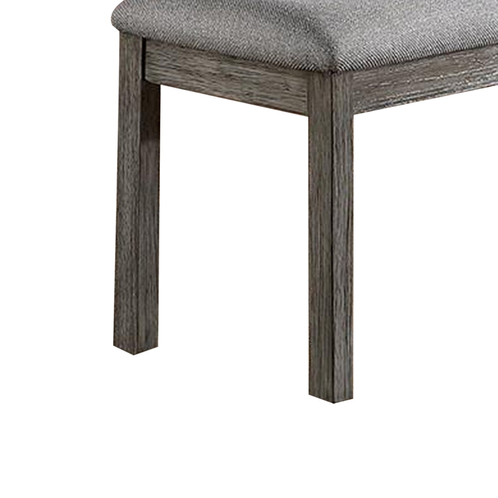 Lais 45 Inch Dining Bench, Wired Brushed Gray Wood, Gray Fabric Padded Seat - BM312197