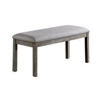 Lais 45 Inch Dining Bench, Wired Brushed Gray Wood, Gray Fabric Padded Seat - BM312197