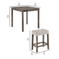 5 Piece Counter Height Table Set with 4 Stools, Beige Fabric, Gray Wood - BM312199