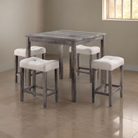 5 Piece Counter Height Table Set with 4 Stools, Beige Fabric, Gray Wood - BM312199