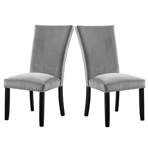 28 Inch Dining Side Chair Set of 2, Padded Gray Flannelette, Black Wood - BM312200