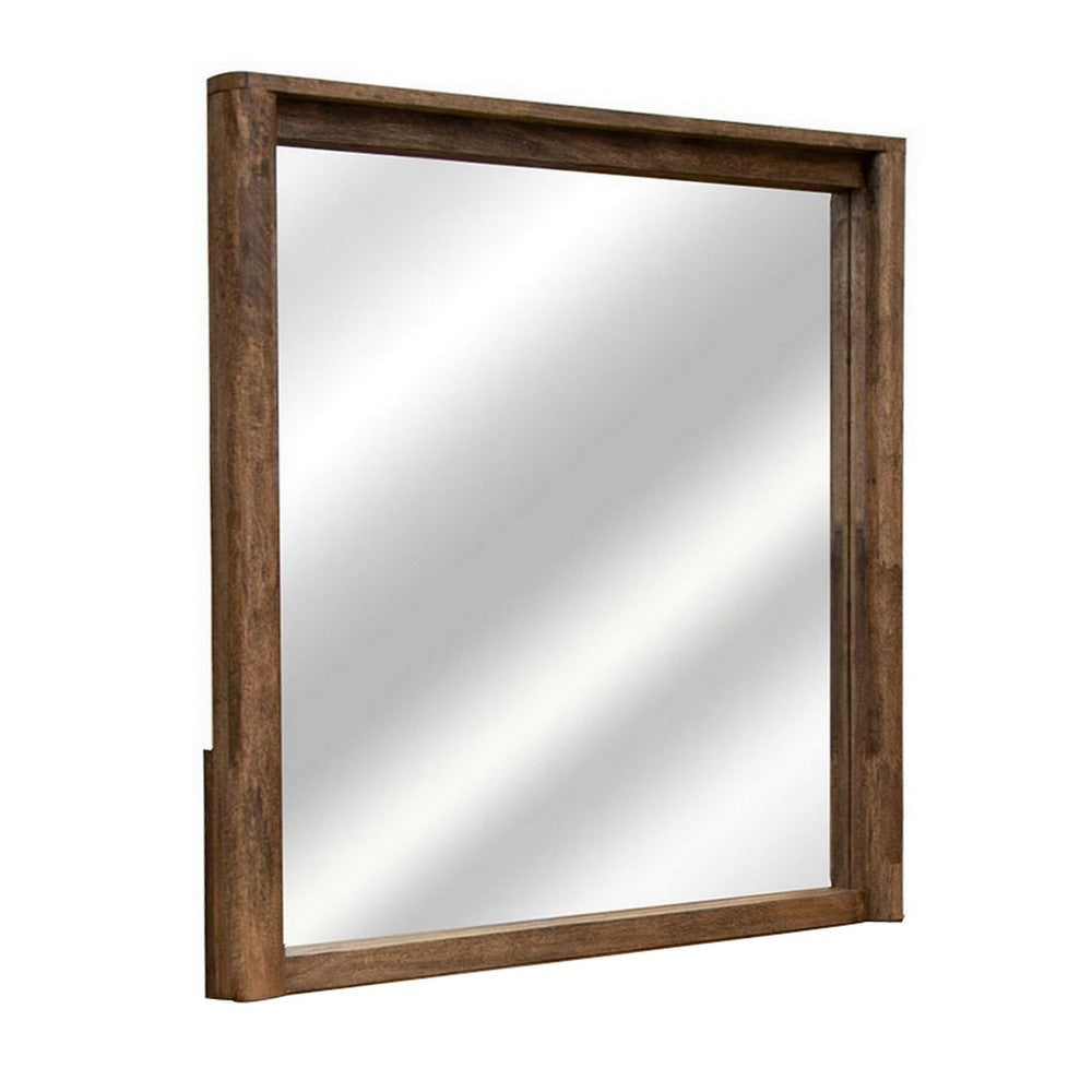 Olum 38 x 38 Dresser Mirror, Square Shape, Mango Wood, Natural Brown Finish - BM312204