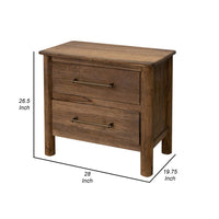 Olum 28 Inch Nightstand, 2 Drawers, Metal Handles, Solid Mango Wood, Brown - BM312205