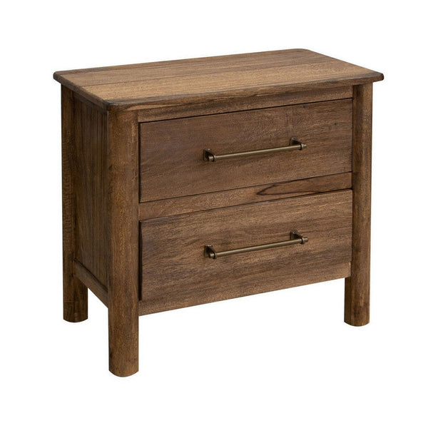 Olum 28 Inch Nightstand, 2 Drawers, Metal Handles, Solid Mango Wood, Brown - BM312205