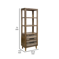 Tisha 73 Inch Bookcase, 3 Drawers, 3 Open Shelves, Solid Wood, Chalk Brown - BM312207