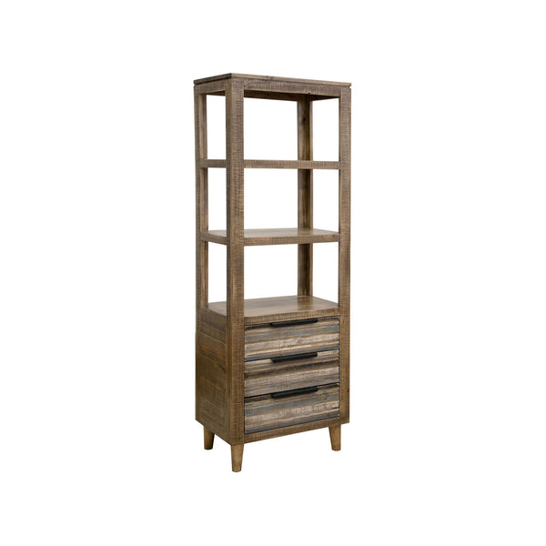 Tisha 73 Inch Bookcase, 3 Drawers, 3 Open Shelves, Solid Wood, Chalk Brown - BM312207