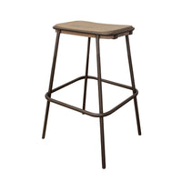 Umey 24 Inch Counter Stool, Footrest, Metal Frame, Solid Brown Mango Wood - BM312217