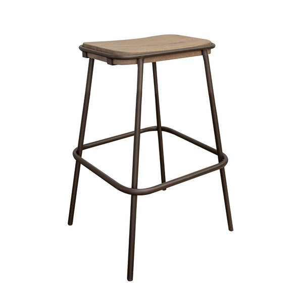 Umey 24 Inch Counter Stool, Footrest, Metal Frame, Solid Brown Mango Wood - BM312217