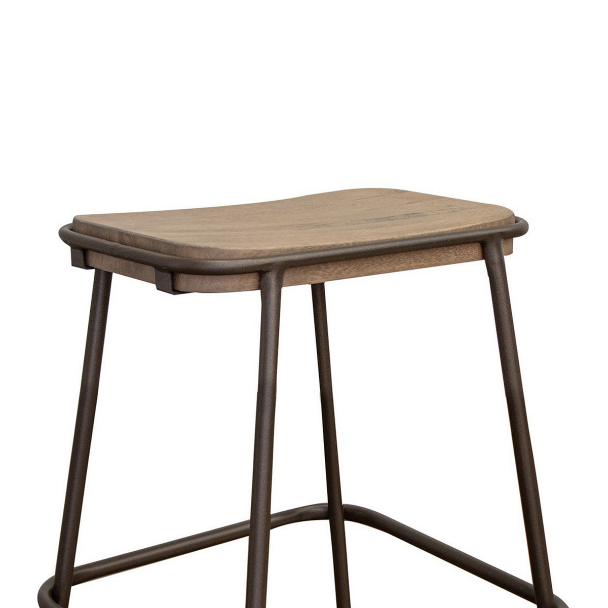 Umey 24 Inch Counter Stool, Footrest, Metal Frame, Solid Brown Mango Wood - BM312217