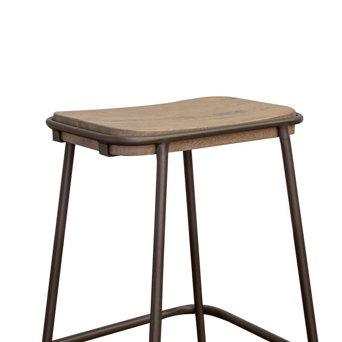 Umey 30 Inch Barstool, Footrest, Metal Frame, Solid Brown Mango Wood Top - BM312218