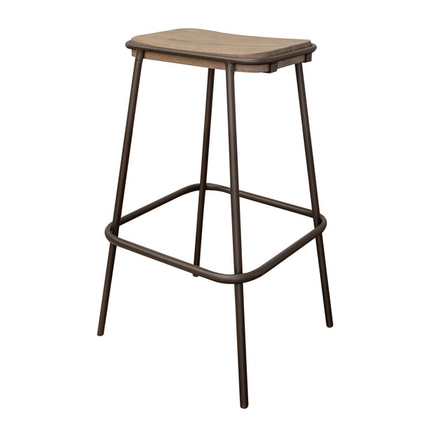 Umey 30 Inch Barstool, Footrest, Metal Frame, Solid Brown Mango Wood Top - BM312218