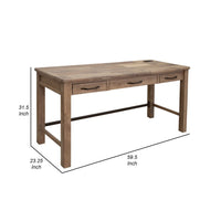 Umey 60 Inch Desk, 3 Drawers, Metal Handles, Rustic Brown Solid Wood Frame - BM312224