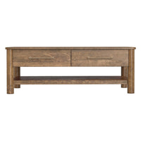 Olum 50 Inch Cocktail Coffee Table, Drawers, Lower Shelf, Brown Mango Wood - BM312230