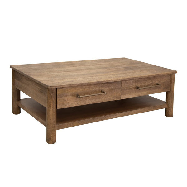 Olum 50 Inch Cocktail Coffee Table, Drawers, Lower Shelf, Brown Mango Wood - BM312230