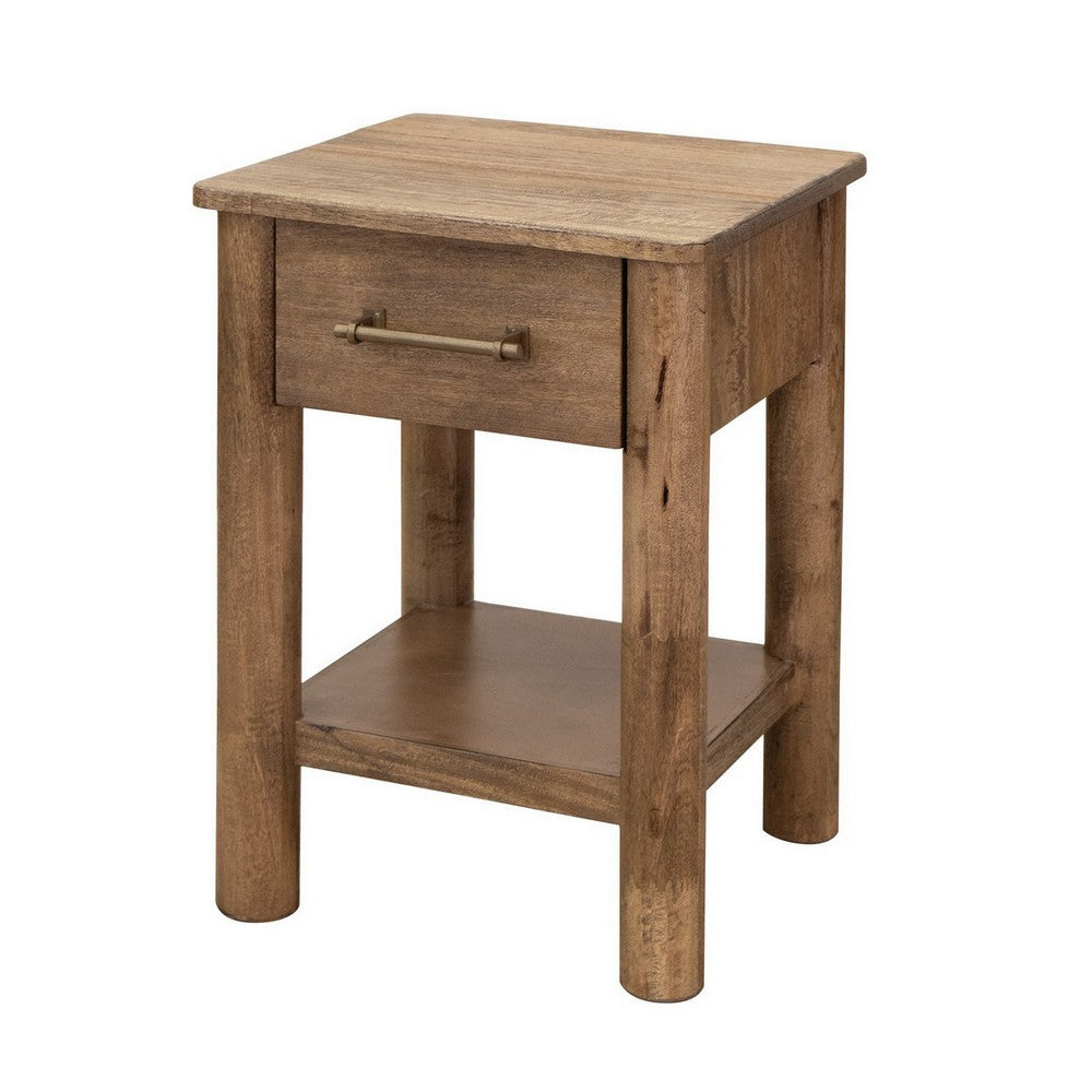 Olum 25 Inch Side End Table, 1 Drawer, Lower Shelf, Square Top, Wood, Brown - BM312232