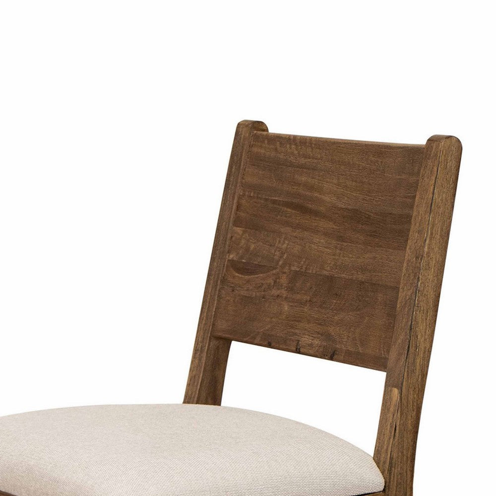 Olum 21 Inch Dining Chair Set of 2, Cushioned Fabric Upholstery, Brown Wood - BM312234