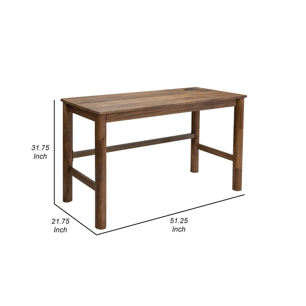 Olum 51 Inch Desk, Rectangular Top, Solid Mango Wood Frame, Towny Brown - BM312236