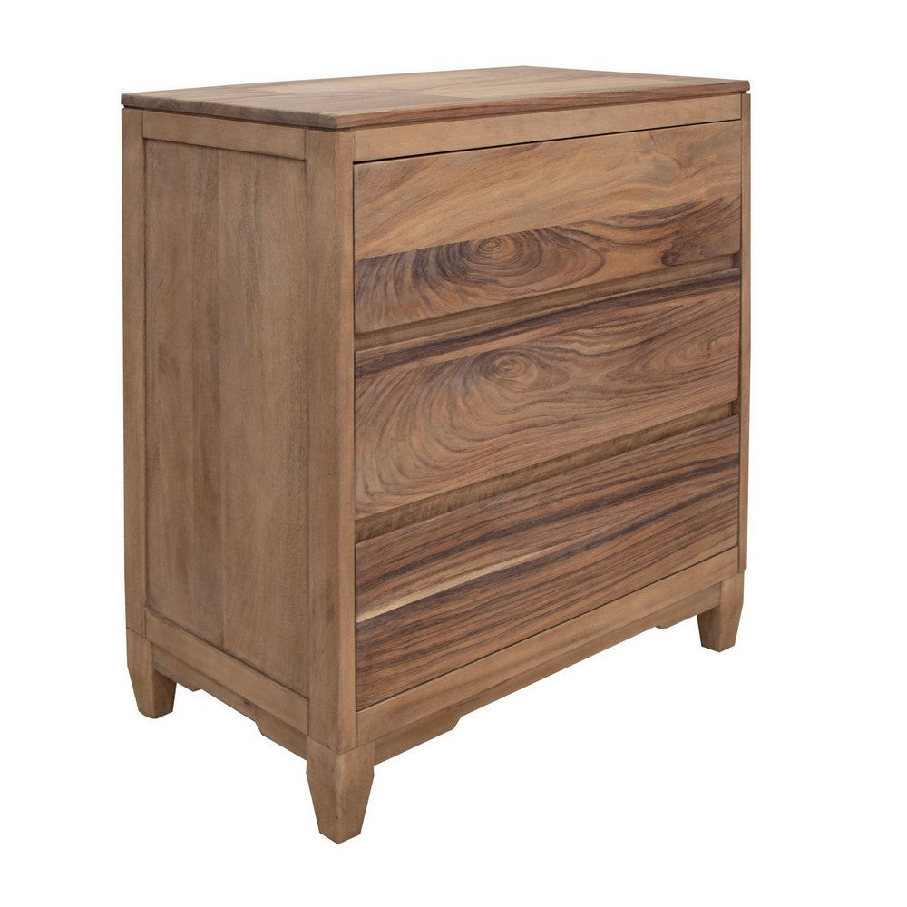 Neuv 42 Inch Tall Dresser Chest, 3 Drawers, Natural Brown Solid Mango Wood - BM312237