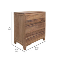 Neuv 42 Inch Tall Dresser Chest, 3 Drawers, Natural Brown Solid Mango Wood - BM312237