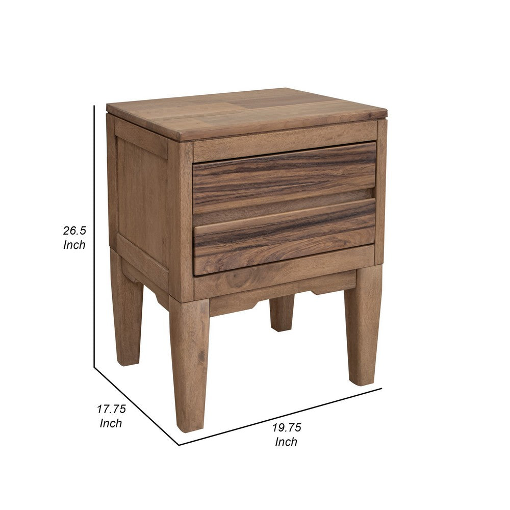 Neuv 27 Inch Nightstand, 2 Drawers, Solid Mango Wood Frame, Natural Brown - BM312240