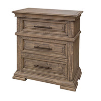 Riel 32 Inch Nightstand, 3 Drawers, Metal Handles, Solid Wood, Sandy Brown - BM312245