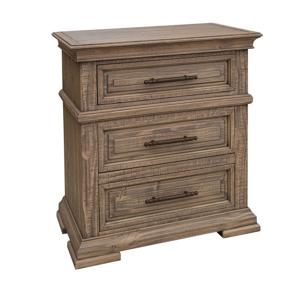 Riel 32 Inch Nightstand, 3 Drawers, Metal Handles, Solid Wood, Sandy Brown - BM312245