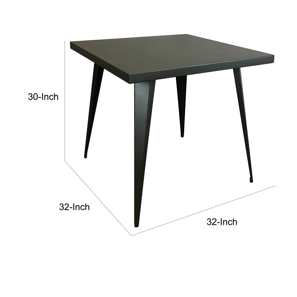 Oran 32 Inch Dining Table, Square Metal Top, Tapered Legs, Gray Finish - BM312251