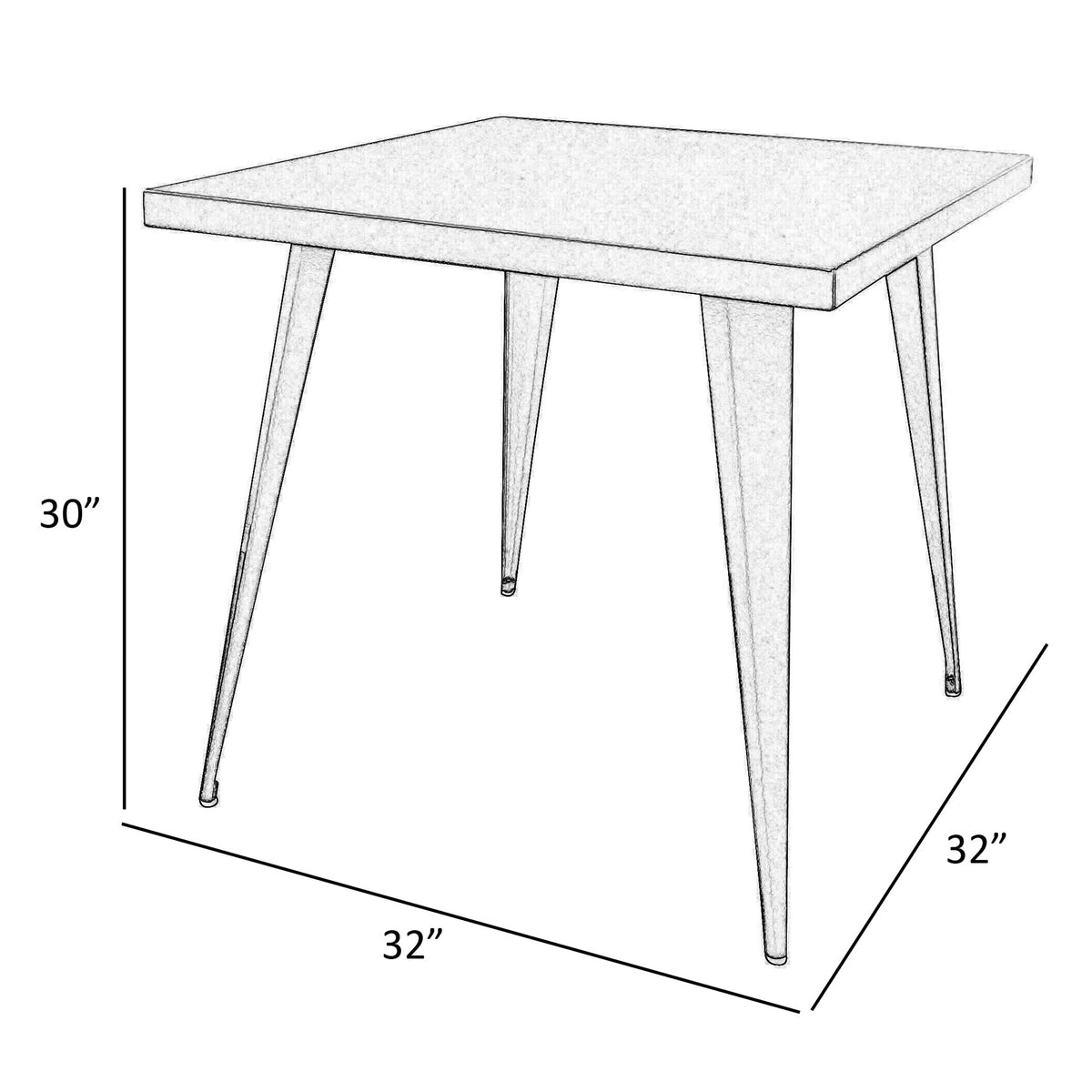 Oran 32 Inch Dining Table, Square Metal Top, Tapered Legs, White Finish - BM312252