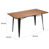 Matie 55 Inch Dining Table, Rectangular Wood Top, Metal Legs, Gray Finish - BM312253