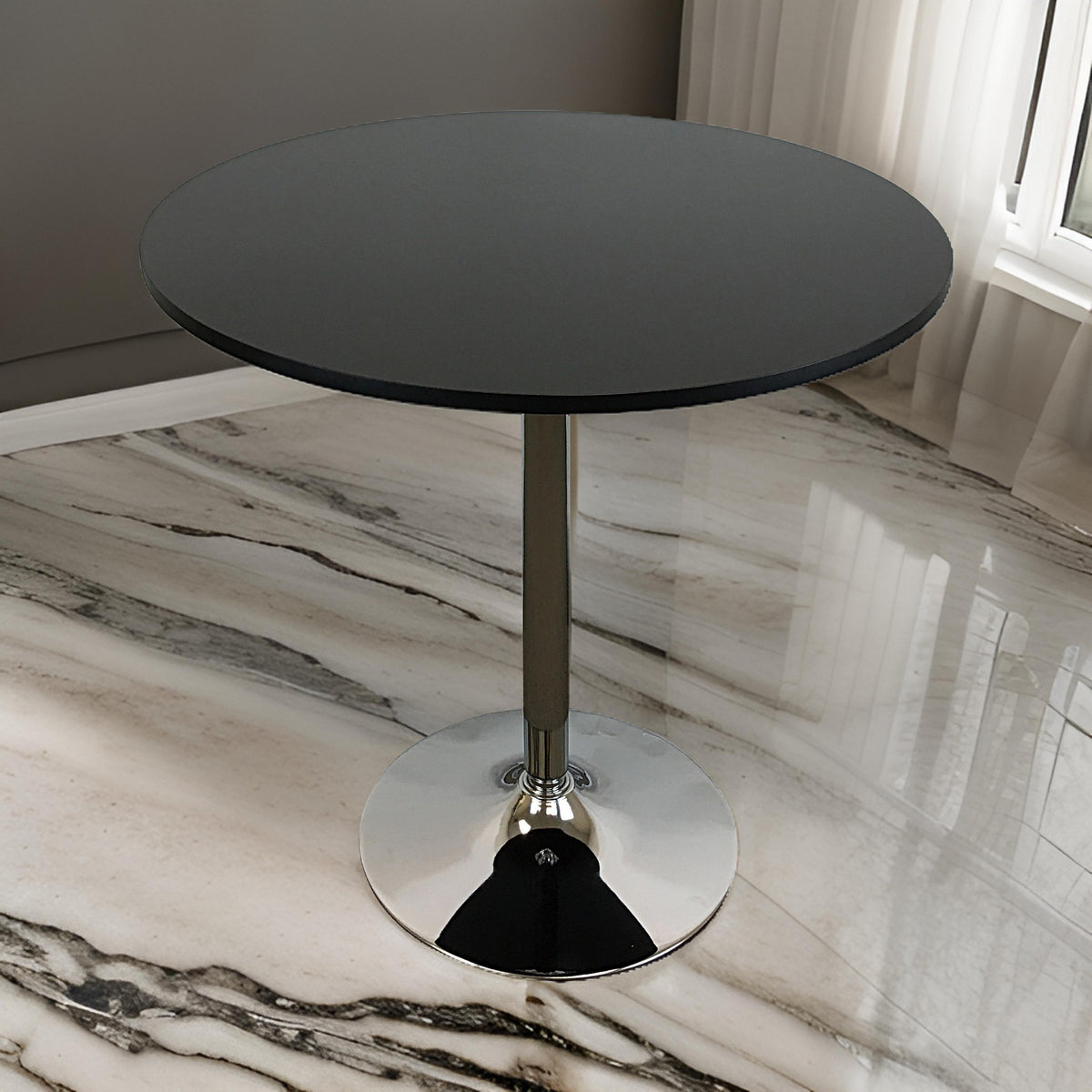 Mari 36 Inch Counter Height Table, Black Round Top and Stainless Steel Base - BM312264