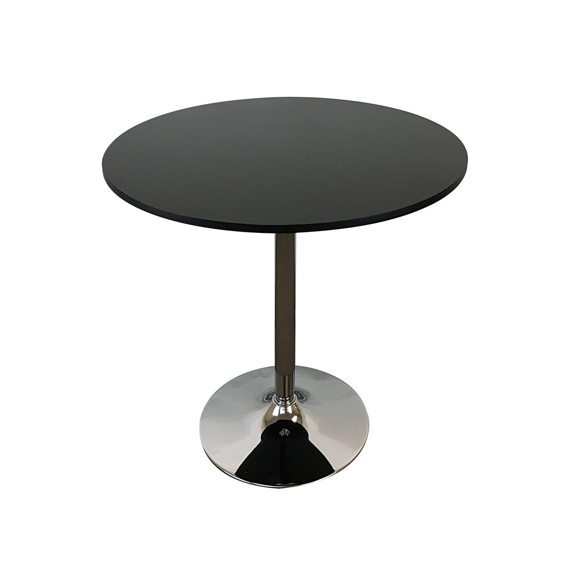 Mari 36 Inch Dining Table, Smooth Black Round Top and Stainless Steel Base - BM312266