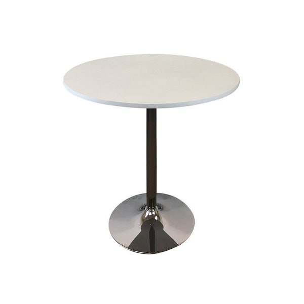 Mari 36 Inch Dining Table, Smooth White Round Top and Stainless Steel Base - BM312267