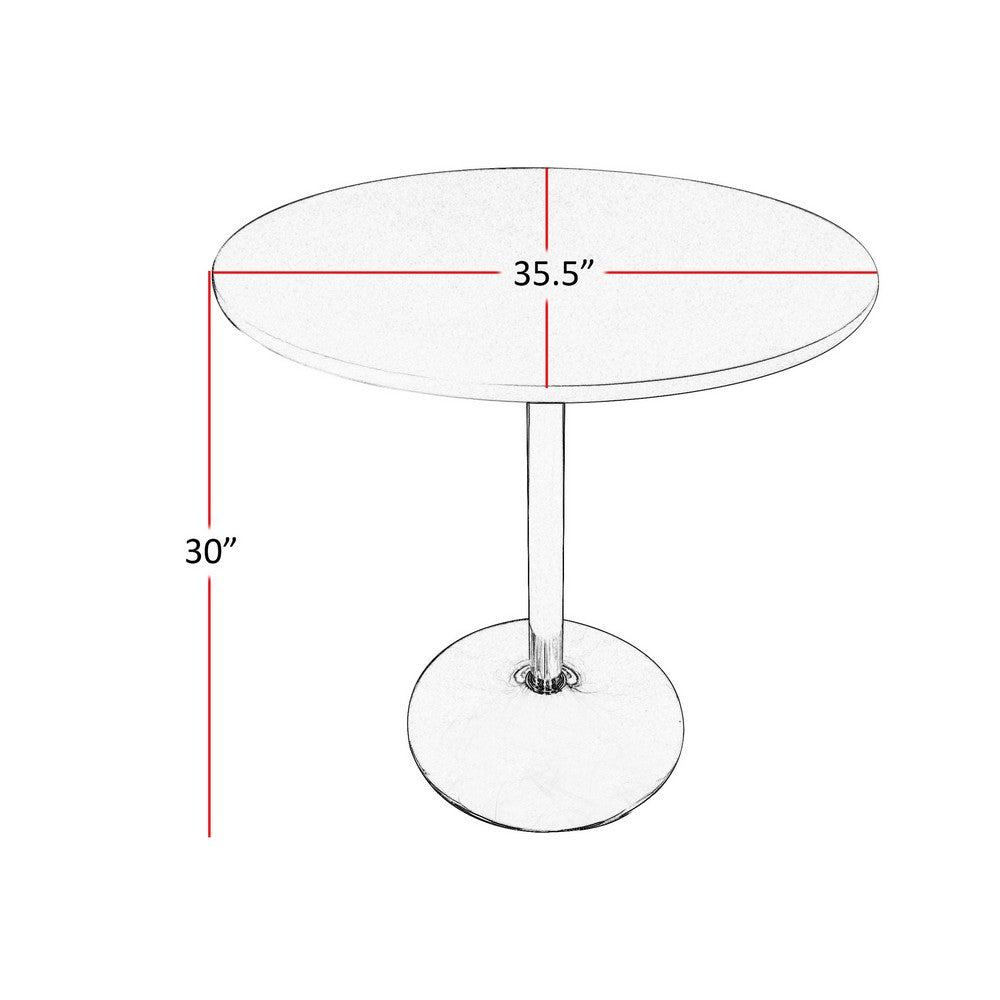 Mari 36 Inch Dining Table, Smooth White Round Top and Stainless Steel Base - BM312267