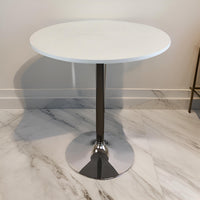 Mari 36 Inch Dining Table, Smooth White Round Top and Stainless Steel Base - BM312267