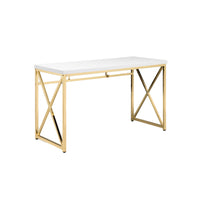 Gracie 47 Inch Desk, White Rectangular Top, Metal Legs in Gold Finish - BM312268