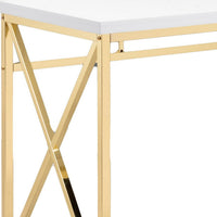 Gracie 47 Inch Desk, White Rectangular Top, Metal Legs in Gold Finish - BM312268