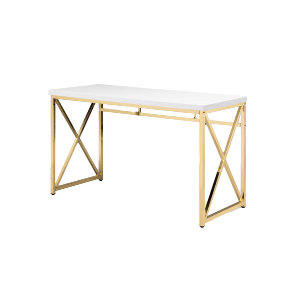 Gracie 47 Inch Desk, White Rectangular Top, Metal Legs in Gold Finish - BM312268