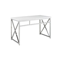 Gracie 47 Inch Desk, White Rectangular Top, Metal Legs in Chrome Finish - BM312269