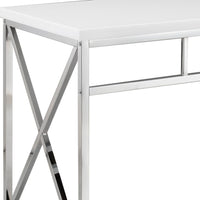 Gracie 47 Inch Desk, White Rectangular Top, Metal Legs in Chrome Finish - BM312269