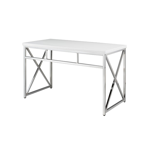 Gracie 47 Inch Desk, White Rectangular Top, Metal Legs in Chrome Finish - BM312269