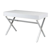 Gracie 47 Inch Desk, White Rectangular Top, 2 Drawers, Chrome Metal Legs - BM312271