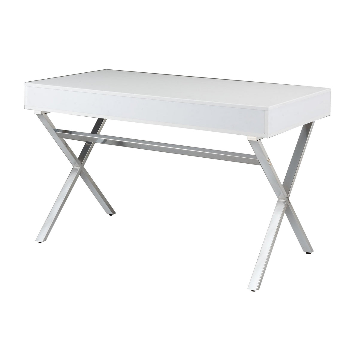 Gracie 47 Inch Desk, White Rectangular Top, 2 Drawers, Chrome Metal Legs - BM312271