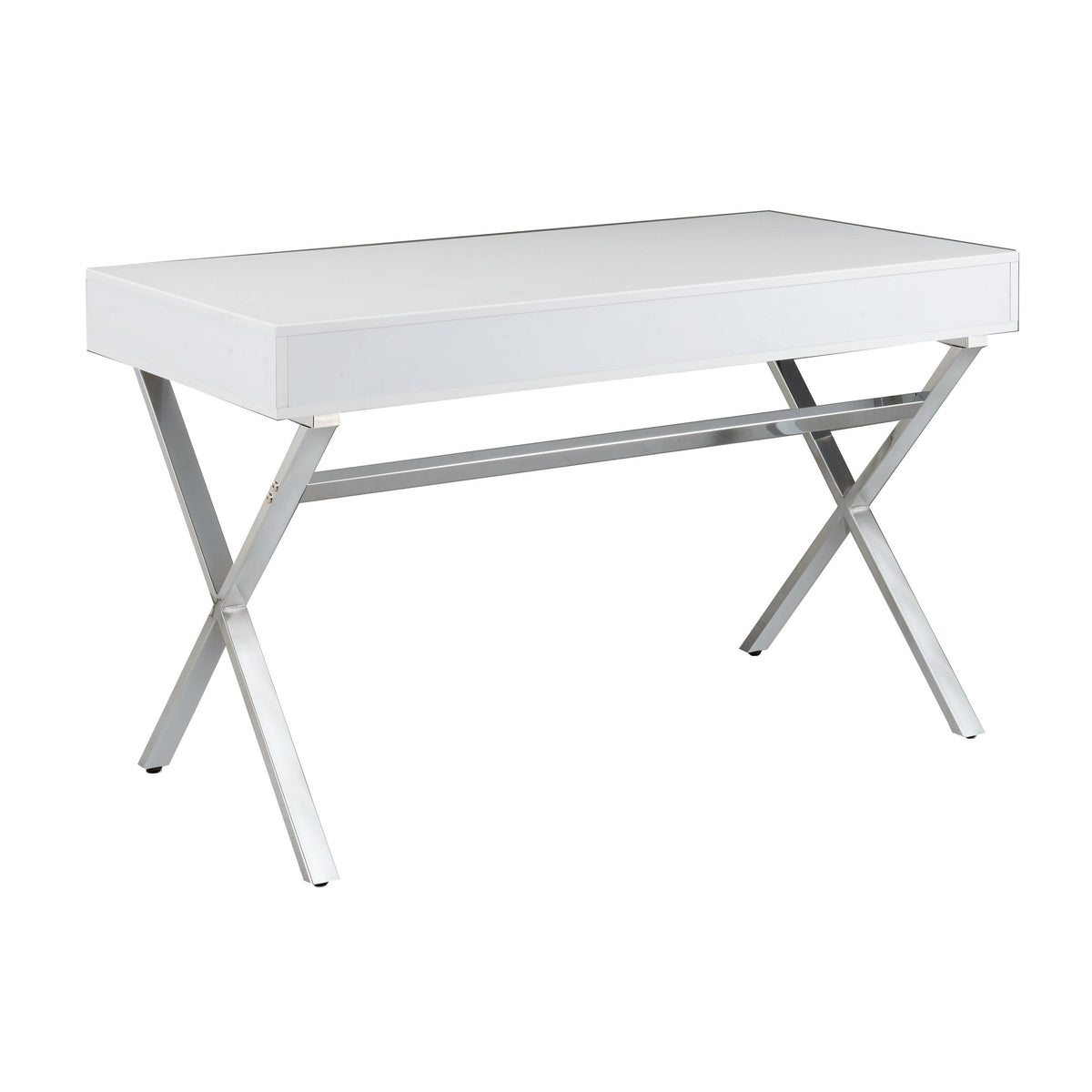 Gracie 47 Inch Desk, White Rectangular Top, 2 Drawers, Chrome Metal Legs - BM312271