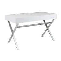 Gracie 47 Inch Desk, White Rectangular Top, 2 Drawers, Chrome Metal Legs - BM312271